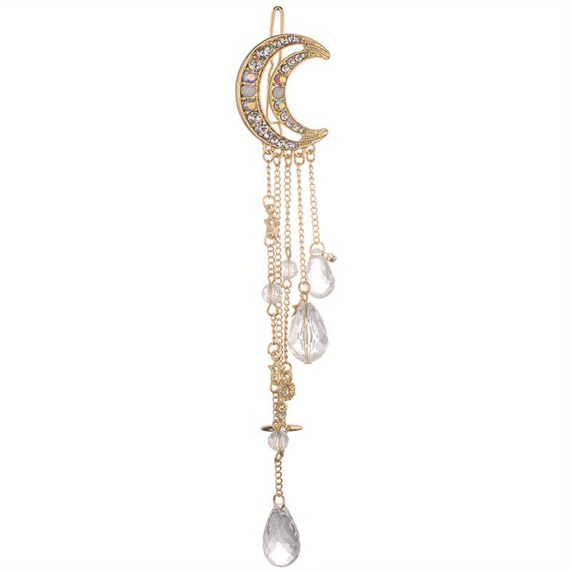 Moon Shape Rhinestone Crystal Pendant Hair Clip Retro Hair Accessories
