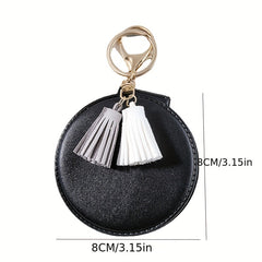 PU Leather Folding Makeup Mirror Keychain Small Cosmetic Touch up Mirror Tassel