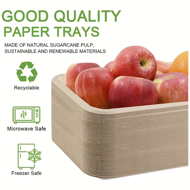 50pcs 35 Biodegradable Paper Plates Heavy Duty Sugarcane Platter for BBQ Picnic