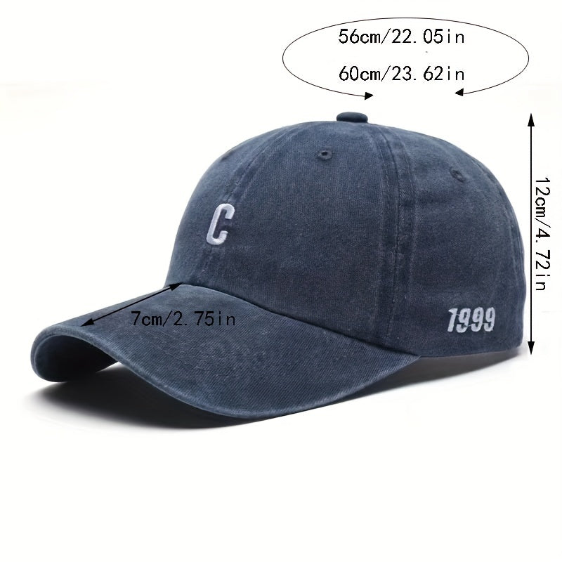 C Letter Denim Baseball Cap Sunshade Peaked Retro Curved Brim Hat