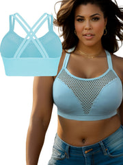  Sports Bra Solid Hollow Out Round Neck Criss Cross Bra