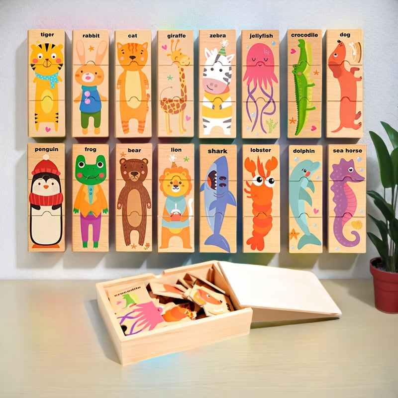 Wooden Animal Recognition Puzzle with 16 Animals