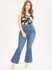 Plus Fringe Trim Flared Leg Jeans