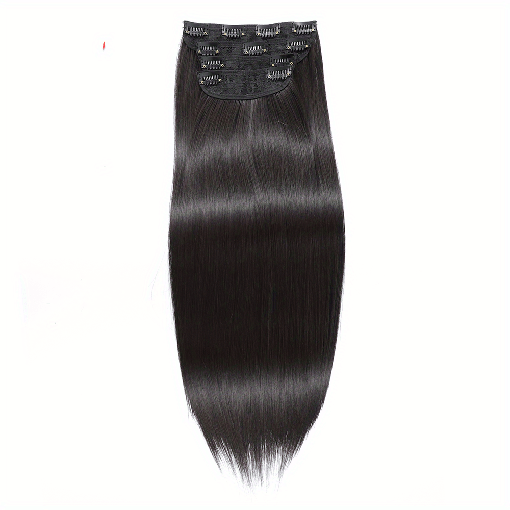 Long Straight Clip In Hair Extensions Synthetic Hair Pieces Natural Look