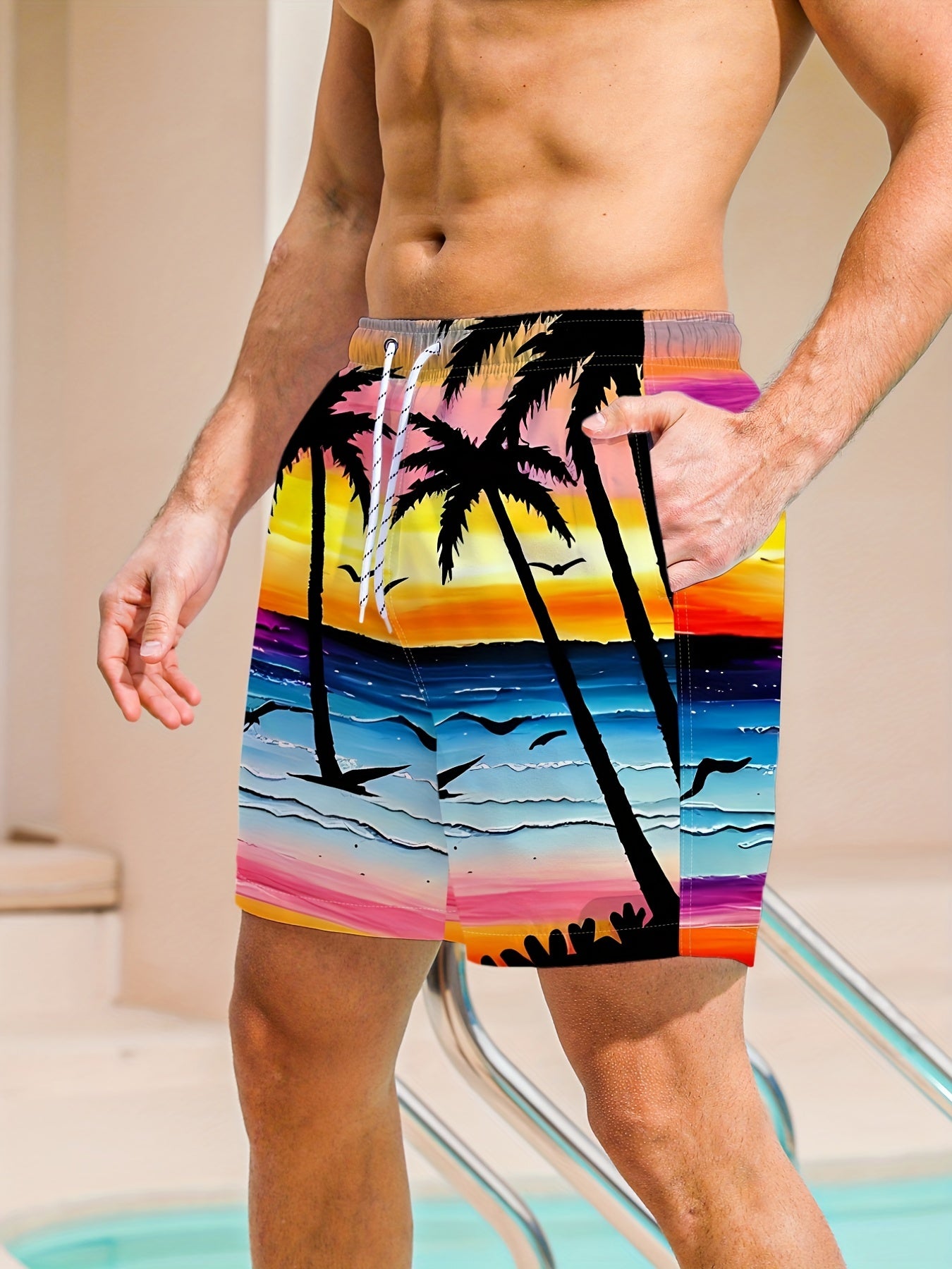 Men's Quick Dry Hawaiian Beach Board Shorts Colorful Swim Trunks