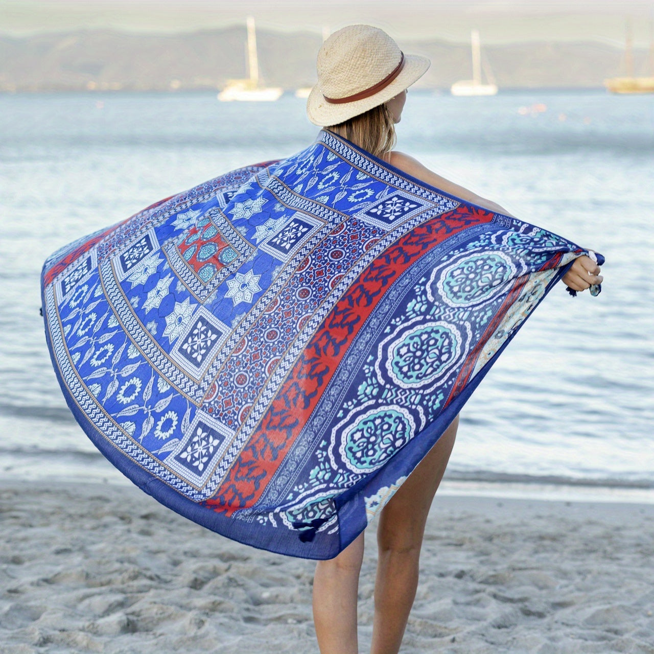 Geometric Print Bikini Wrap Scarf Boho Large Shawl