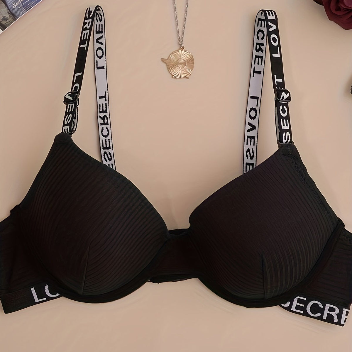 Letter Print Push Up Bra Comfy & Breathable Adjustable Bra