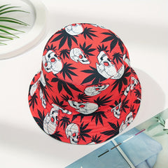 Skull Leaf Print Reversible Bucket Hat Lightweight Unisex Fisherman Cap