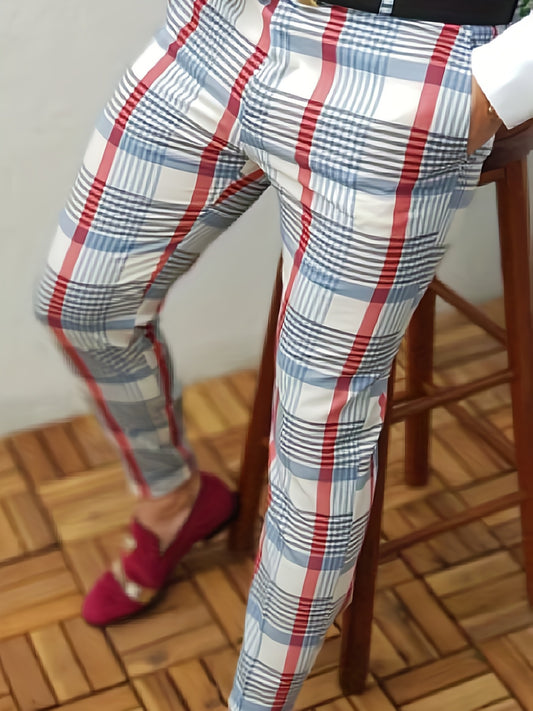 Vintage Style Stretch Dress Pants Men's Casual Plaid Slacks for Business Party