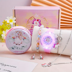 6pcs Unicorn LED Watch Necklace Bracelet Earrings Set