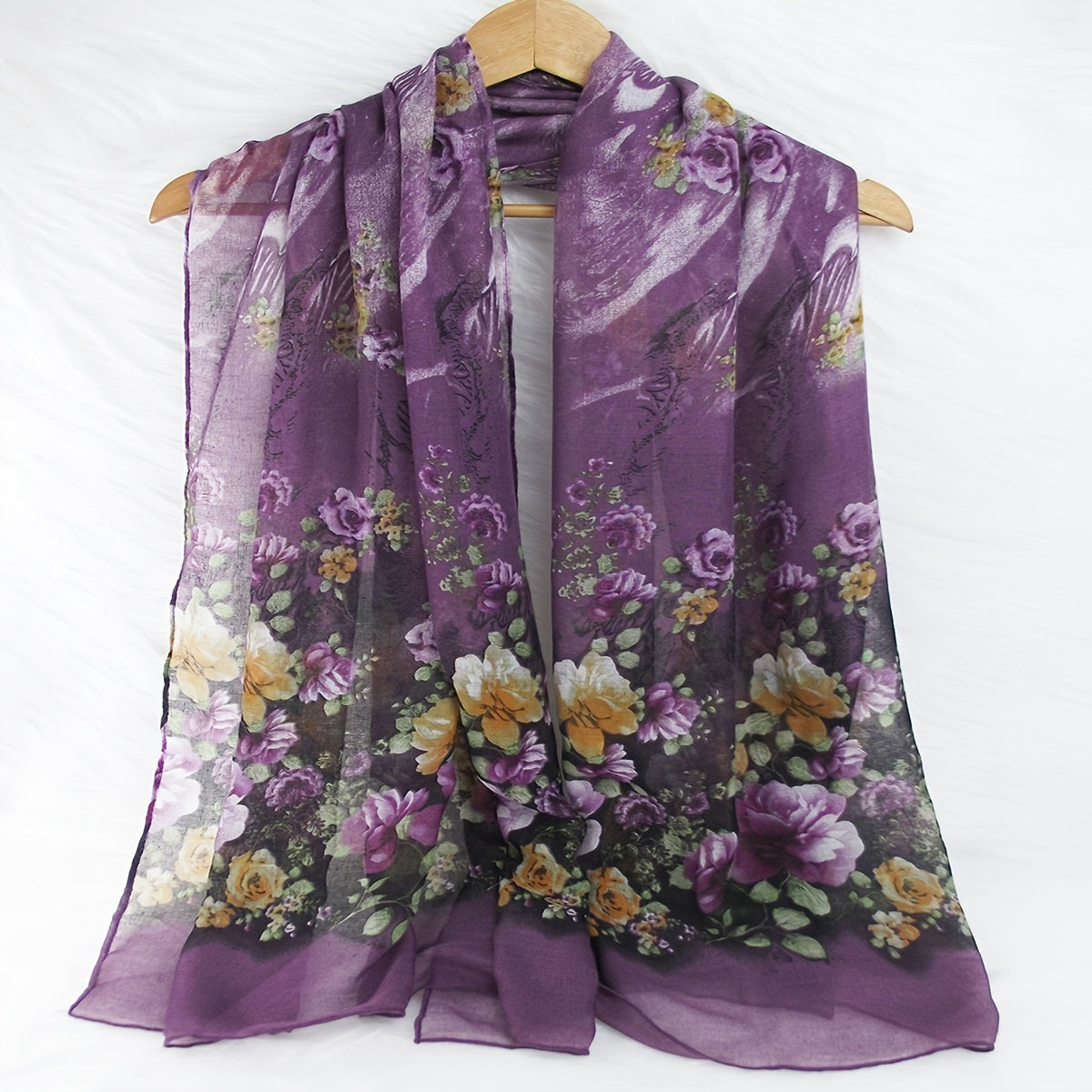 Purple Floral Print Vintage Scarf Warm Shawl Turban Beach Travel Sun