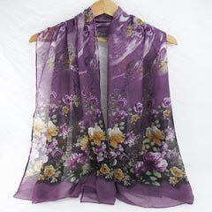 Purple Floral Print Vintage Scarf Warm Shawl Turban Beach Travel Sun