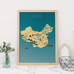 Cartoon Style Map Poster for Children's Room Decor