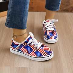 Women's Flag Pattern Canvas Shoes Lace Up Low Lightweight Outdoor Shoes