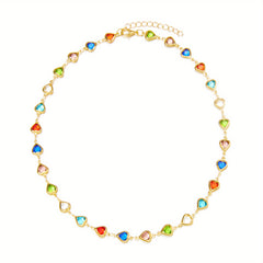 Colorful Faux Crystal Chain Anklet Love Heart Silver Plated Ankle Bracelet