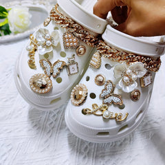 Stylish Shoe Accessories Clover Flower Rhinestone Pearl Chain Party Set