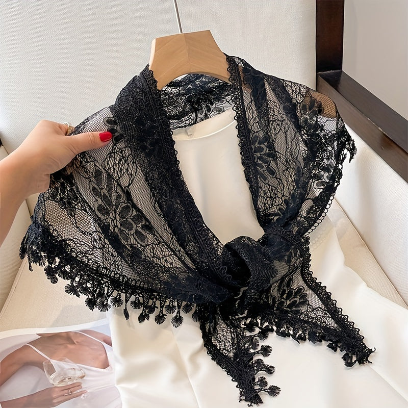 Triangle Lace Fringed Shawl Light Shoulder Wrap for Women