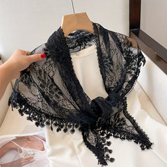 Triangle Lace Fringed Shawl Light Shoulder Wrap for Women