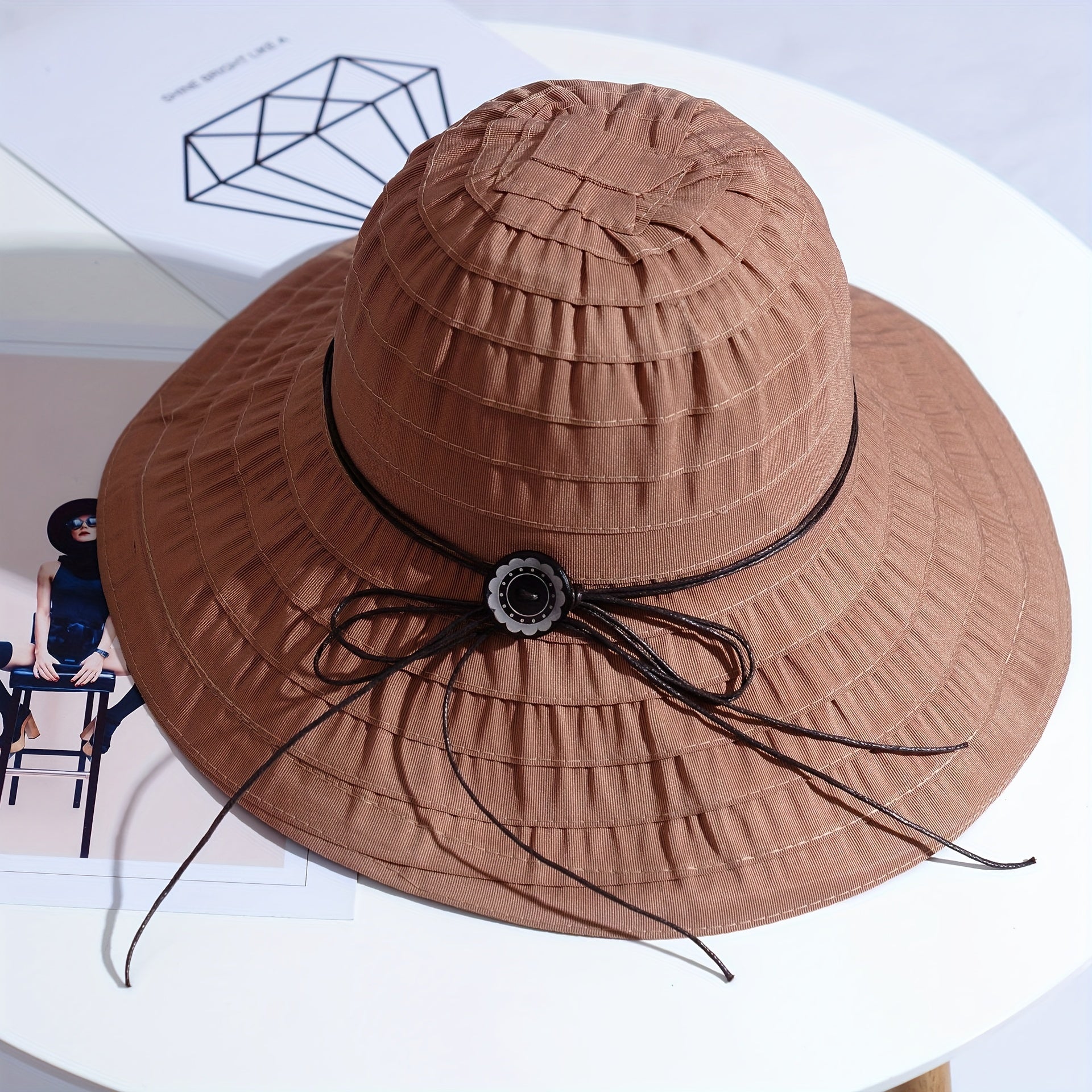 Foldable Sun Hat Bow Decor Cotton Bucket Hat Breathable