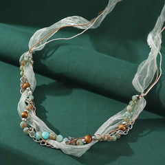 Boho Beaded Headband Lace Ponytail Holder Hair Tie