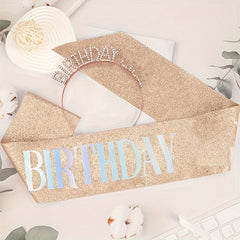 Glitter Rose Gold Birthday Sash and Crown Set