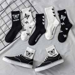 3 Pairs Butterfly Print Socks Women's Mid Tube Stockings