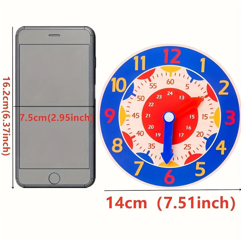 Wooden Clock Toy for Kids 3+ Learn Time Quartz Movement