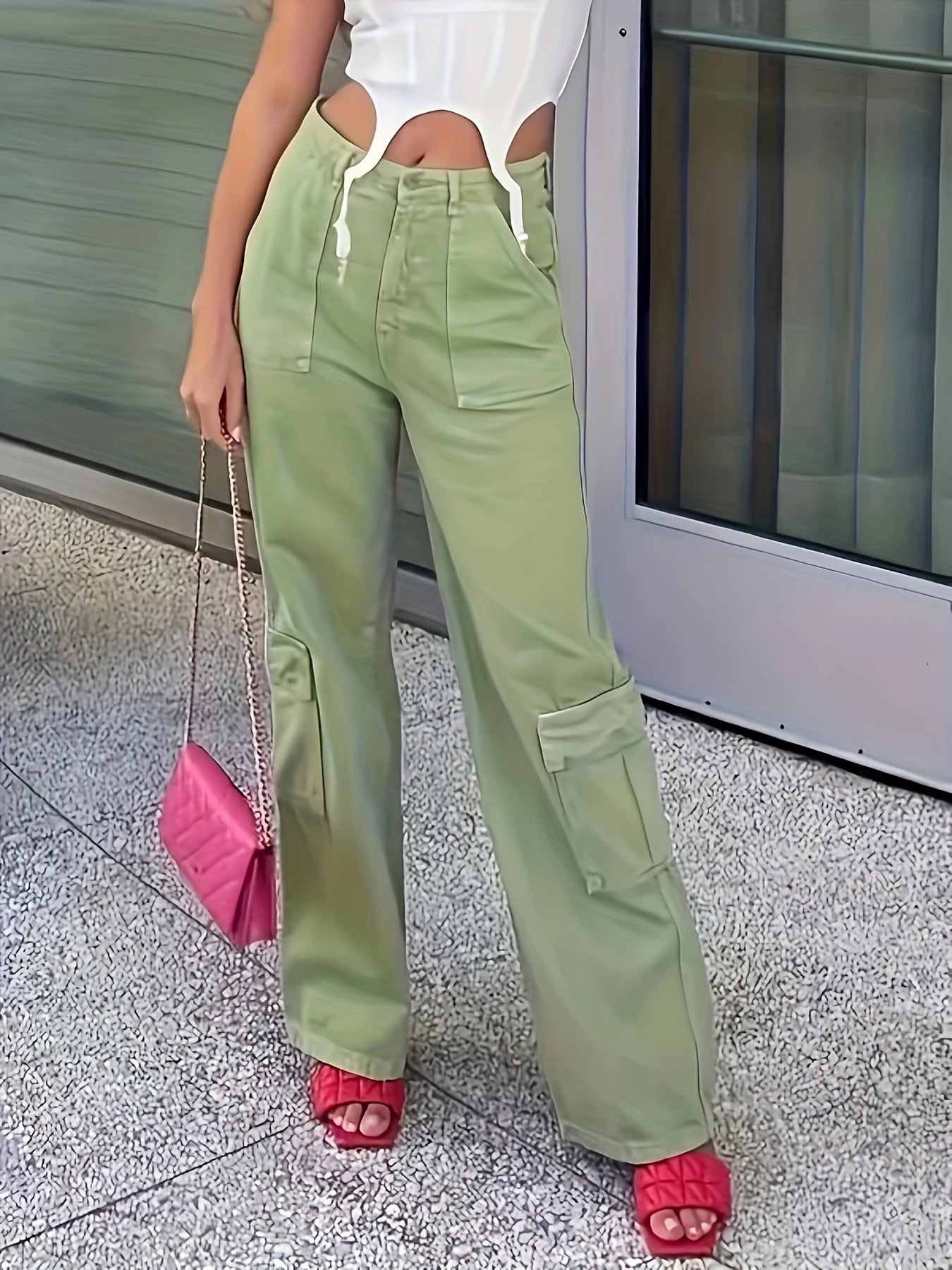 Women's Plus High Rise Loose Fit Cargo Trousers