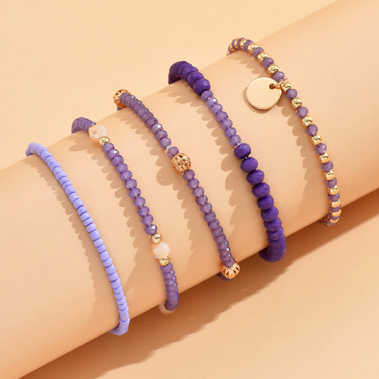 Flat Round Pendant Beaded Bracelet Set 5 Pcs