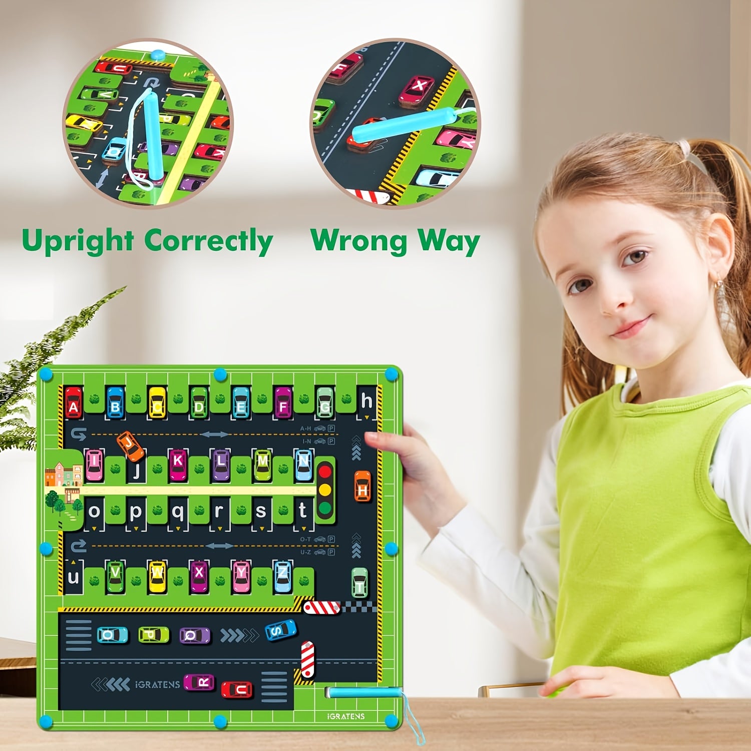Wooden Letter Parking Game Car Maze Puzzle Educational Toy