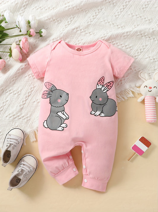 Pink Rabbit Print Baby Girl Bodysuit