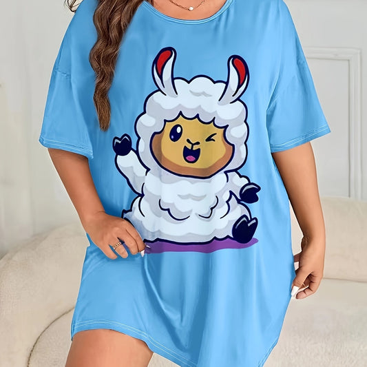  Sheep Print Nightdress Short Sleeve Loungewear Dress