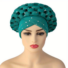 Braided Turban Cap Rhinestone Head Wrap Bonnet Beanie Head Scarf Chemo Hats