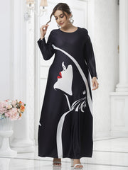 Women's Plus Colorblock Figure Print Long Sleeve Maxi Dress