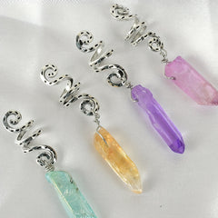 3pcs Colorful Crystal Quartz Dreadlock Hair Ring Spiral Coils Clips