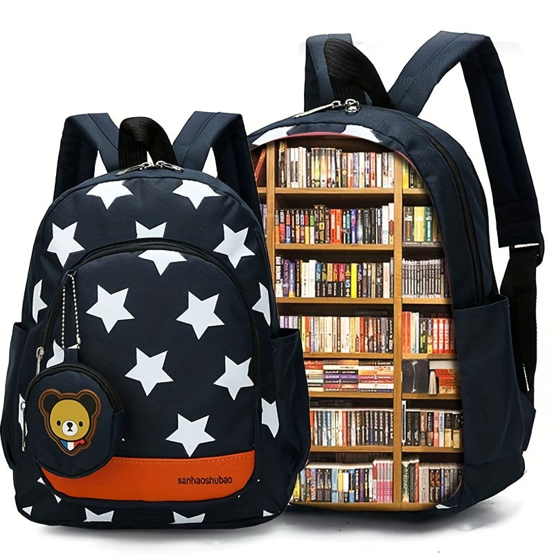 Children's Star Print Bear Backpack With Small Coin Purse