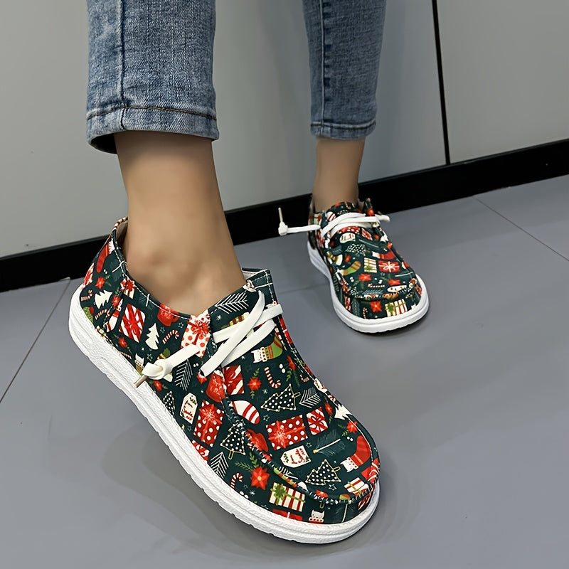 Women's Christmas Tree & Flag Pattern Skateboarding Shoes
