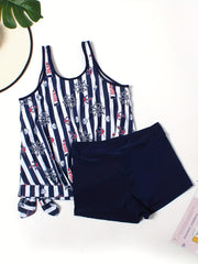  Colorblock Stripe Anchor Print Tank Top & Shorts Swimsuit Set