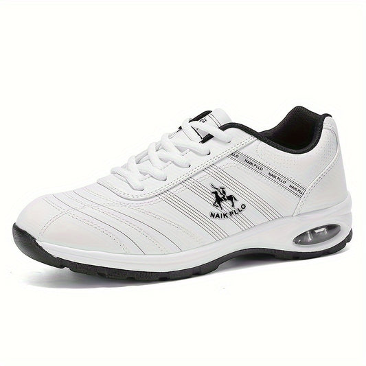 Men's Air Cushion Solid Sneakers Comfy Non Slip Lace Up Casual Shoes