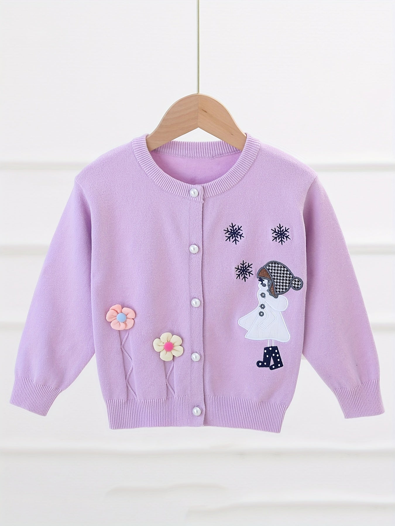 Girls' Embroidery Button Down Knit Cardigan Sweater
