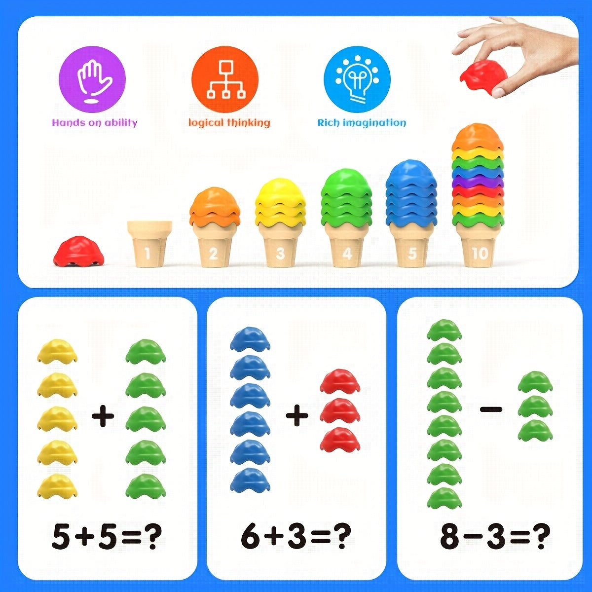 Ice Cream Counting & Sorting Stacking Toy - Educational Puzzle