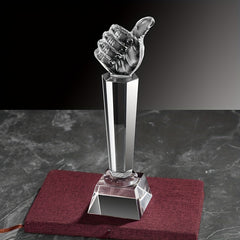Crystal Glass Thumbs Trophy for Employee Appreciation and Sports Awards