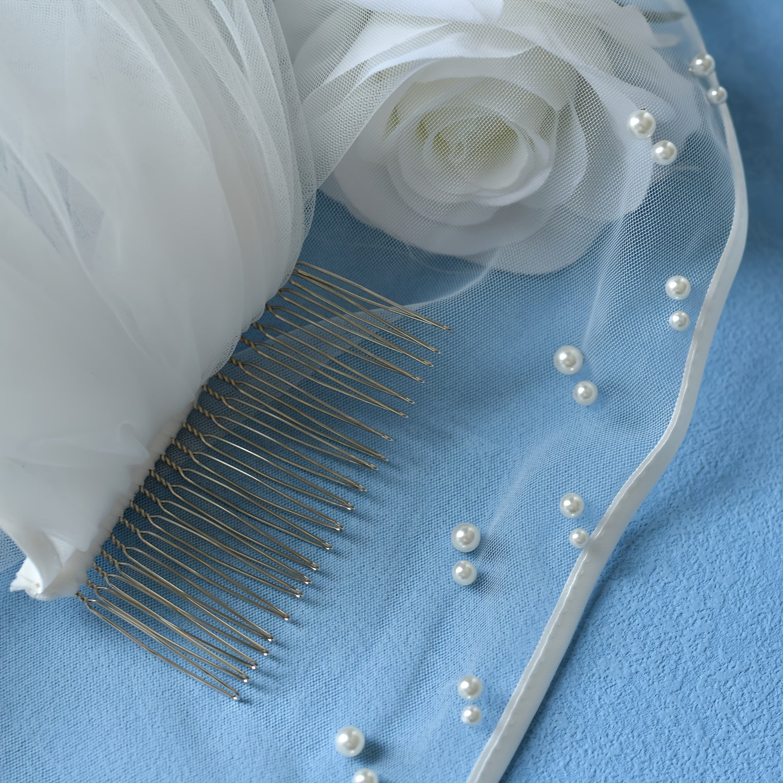 Satin Bridal Veil with Faux Pearl Embellishments Romantic Style