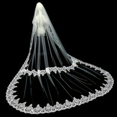 Royal Court Style Lace Bridal Tiara with Floral Pattern Train