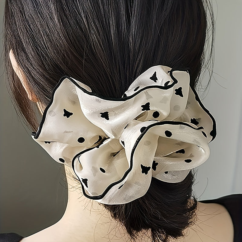 2pcs Polka Dot Decor Scrunchie Mesh Hair Tie Elastic Hair Accessory