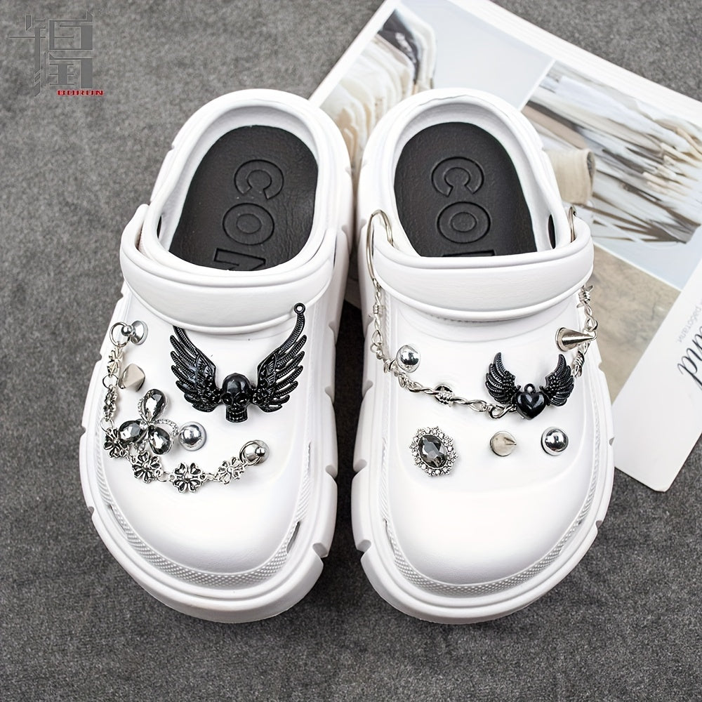 Metal Skull & Wings Shoe Charms for Clogs DIY Accessories