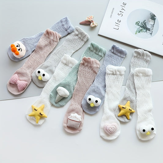5 Pairs Kids Mesh Knee High Socks Cartoon Doll Stockings Anti-mosquit Stockings