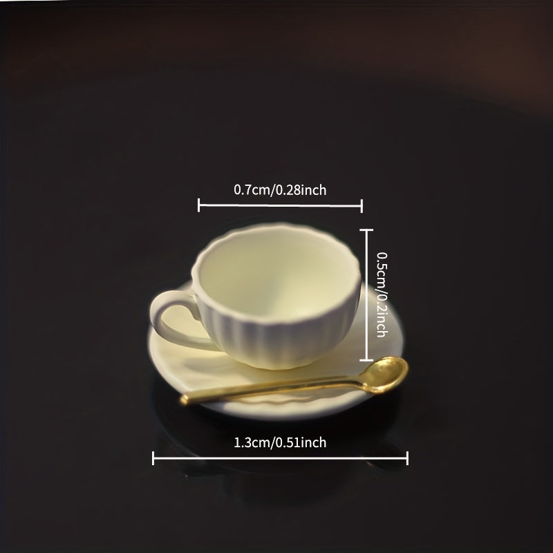 Dollhouse Coffee Cup Set with Golden Spoon and Plate