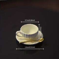 Dollhouse Coffee Cup Set with Golden Spoon and Plate