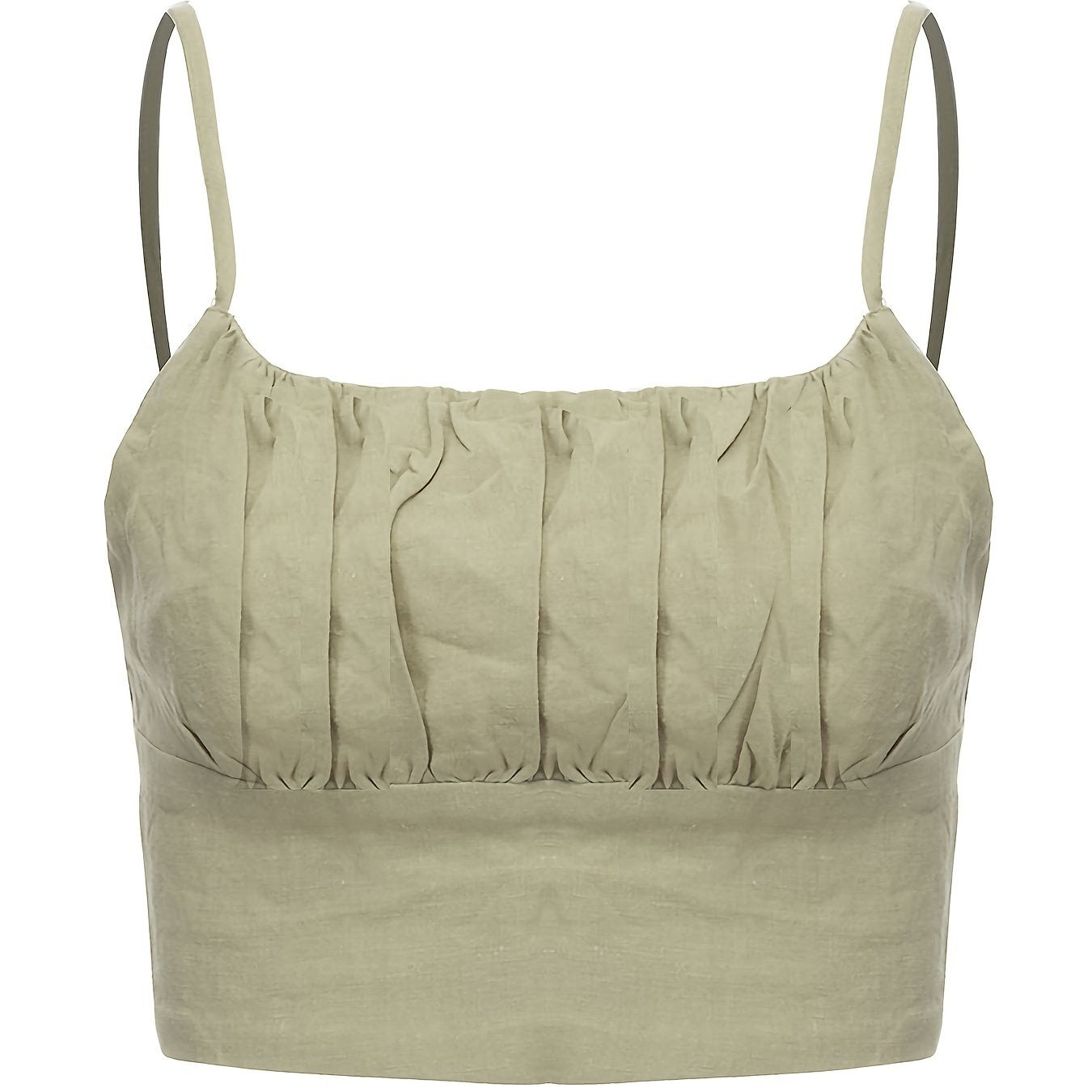 Solid Pleated Crop Cami Top Shirred Back